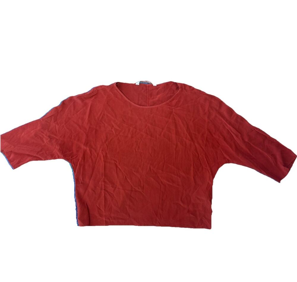 Zara Basic Silk Orange Blouse Women’s Size Small Classic Crop 3/4 Sleeve